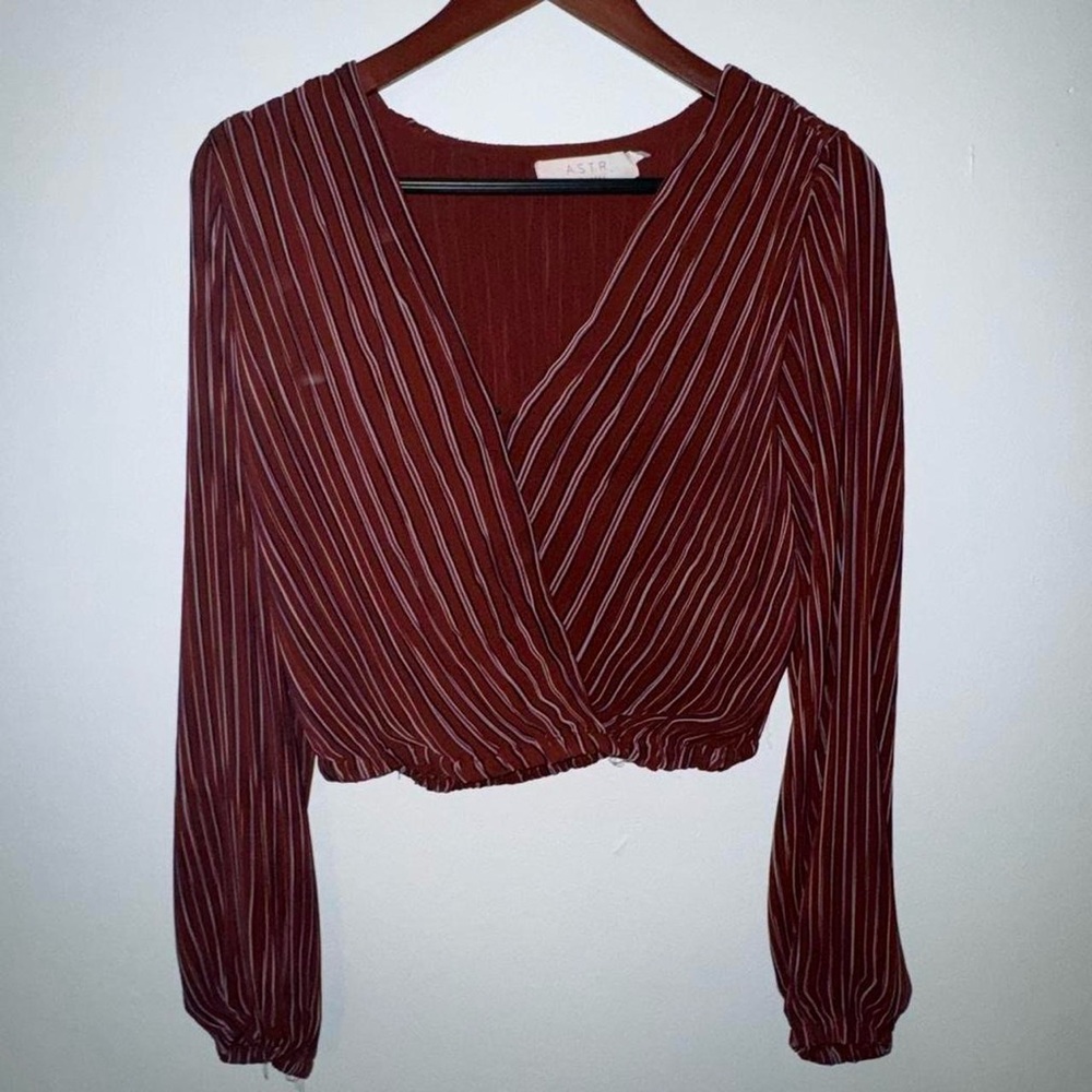 Astr Women's Burgundy Striped Blouse